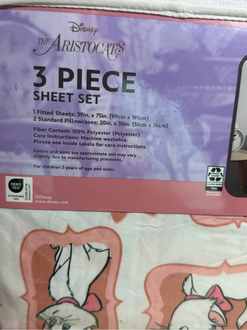 NWT Disney The Aristocats Marie Twin Sheet Set 3 PC Bedding Pink White New